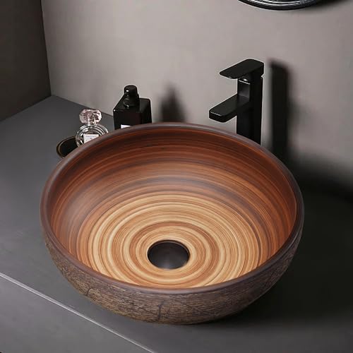 Weibath 15" Oval Vessel Sink Ceramic Bathroom Vessel Sink Retro Wash Sink (Round)